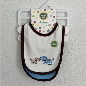 Little Me Bib & Burp Set - White, Blue, and Brown